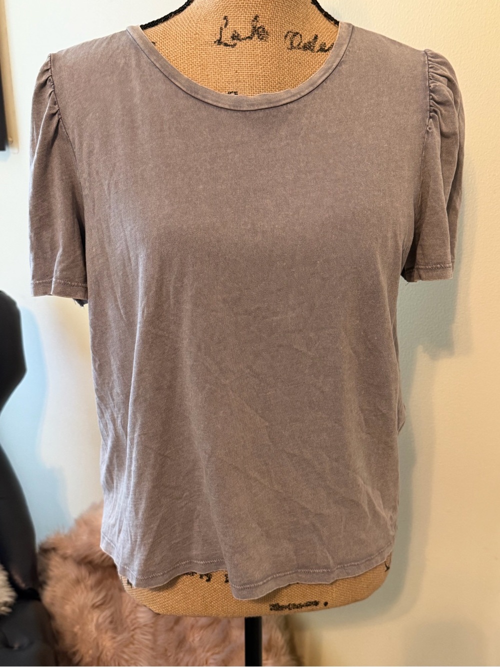 Zara Washed Gray Puff Sleeve Short Sleeve Tee